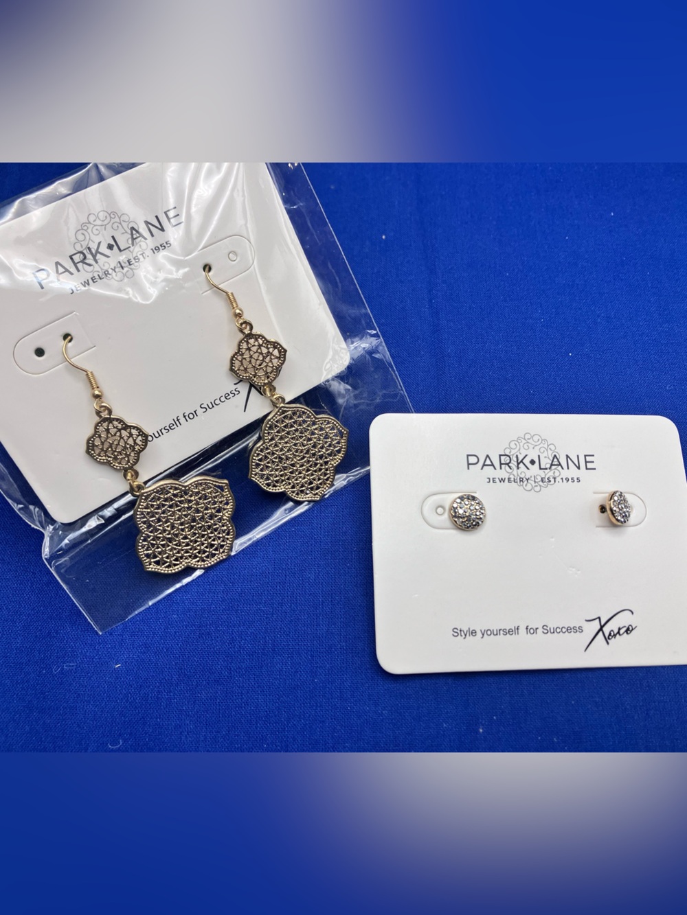 Park Lane Gold Filigree Triple Drop Dangle Earrings & Crystal Stud Duo- Gold